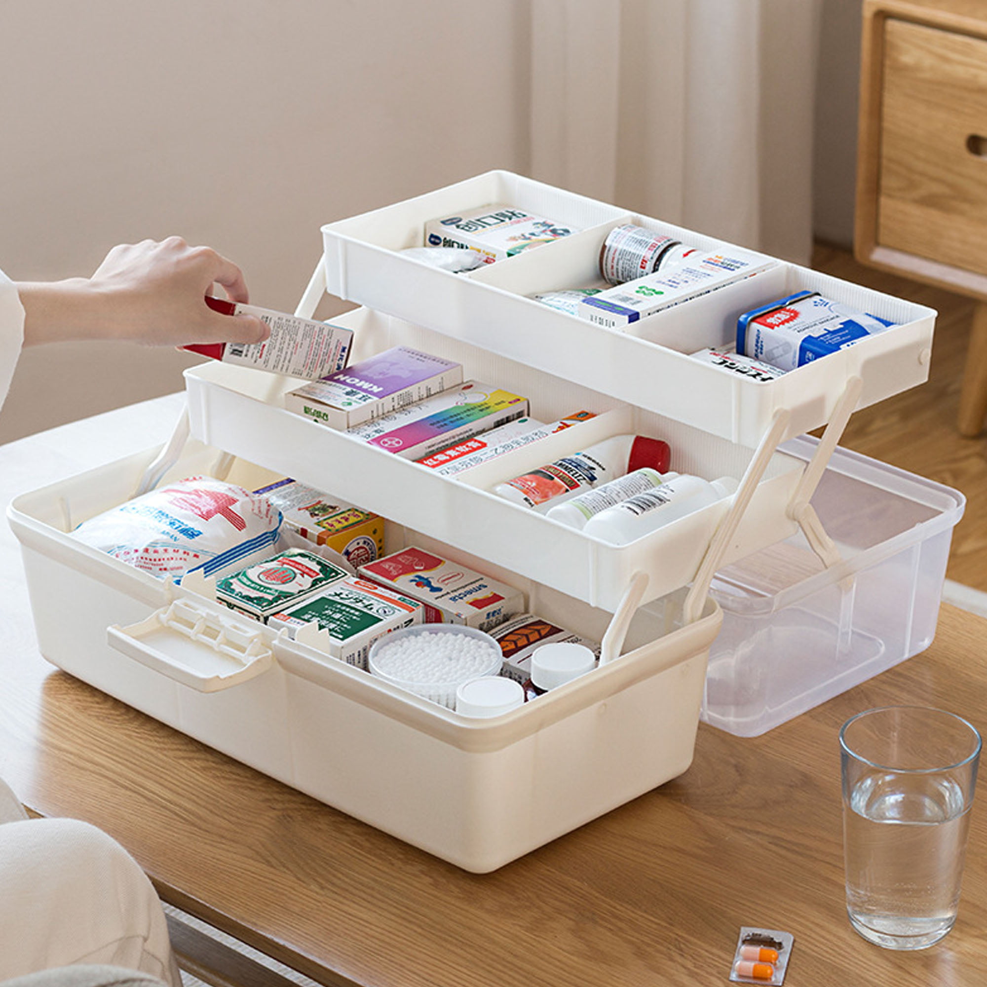 Sunisery Portable Empty First Aid Box Clear 2-Tray Plastic