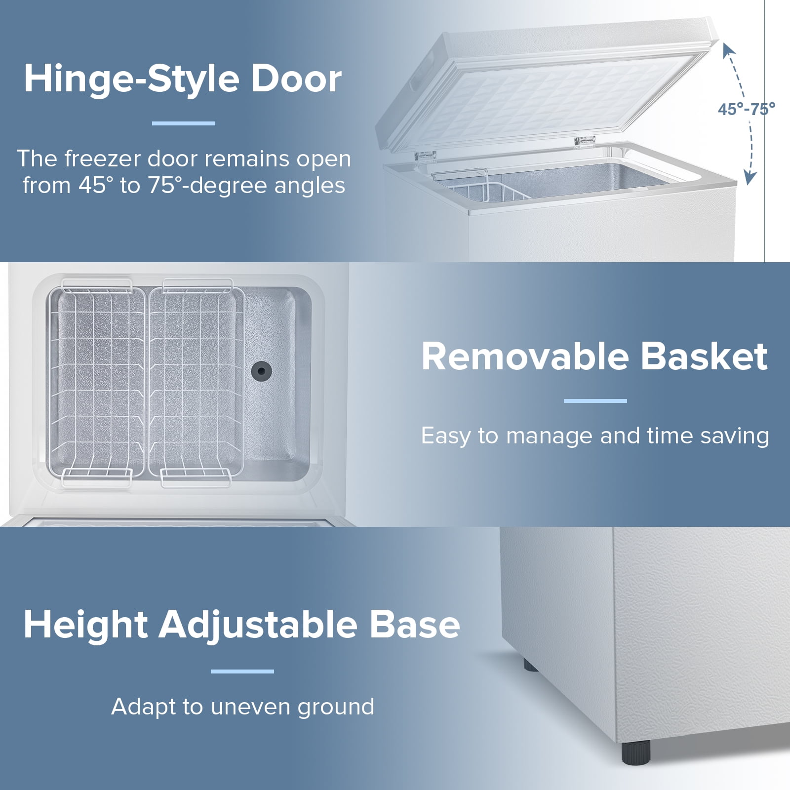 Auseo 2.7 Cubic Feet Chest Freezer Free Standing Top open Door Compact Freezer with Adjustable Temperature, Storage Basket*2, White