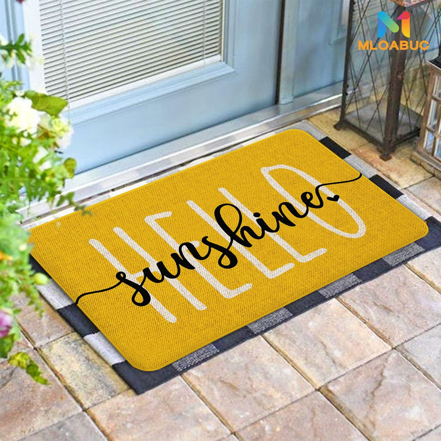 Hello Sunshine Door Mat Summer Funny Text Indoor mat,Holiday Creative Decorative Seasonal Burlap Spring Welcome Floor Yellow Mat Switch Mat for Outdoor 17 x 30 in