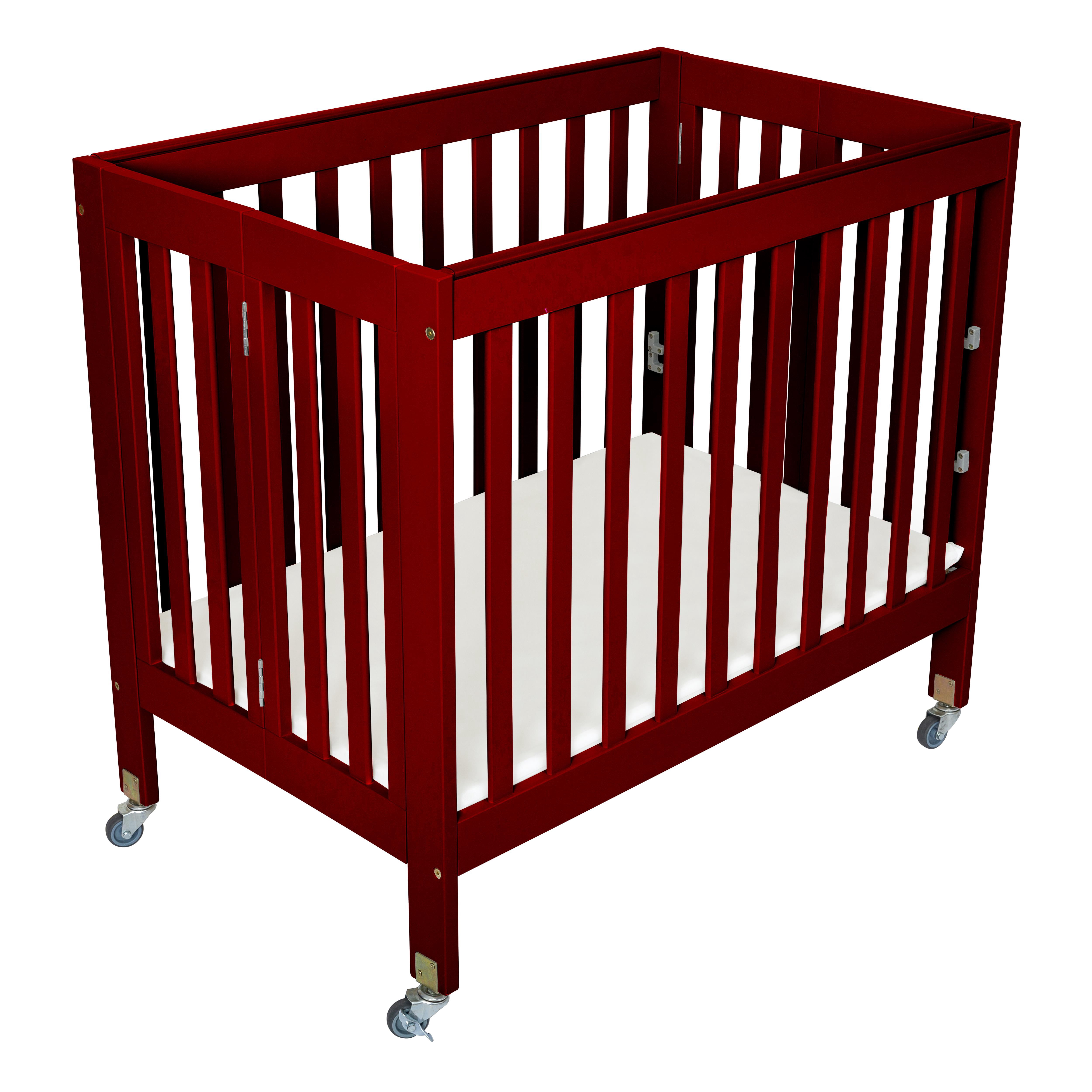 Fizzy Baby Foldable Baby Crib with Wheels Portable Baby Bed Travel Crib, Cherry