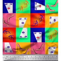 Soimoi Poly Georgette Fabric Women Face & High Heels Fashion Fabric Prints by Yard 42 Inch Wide