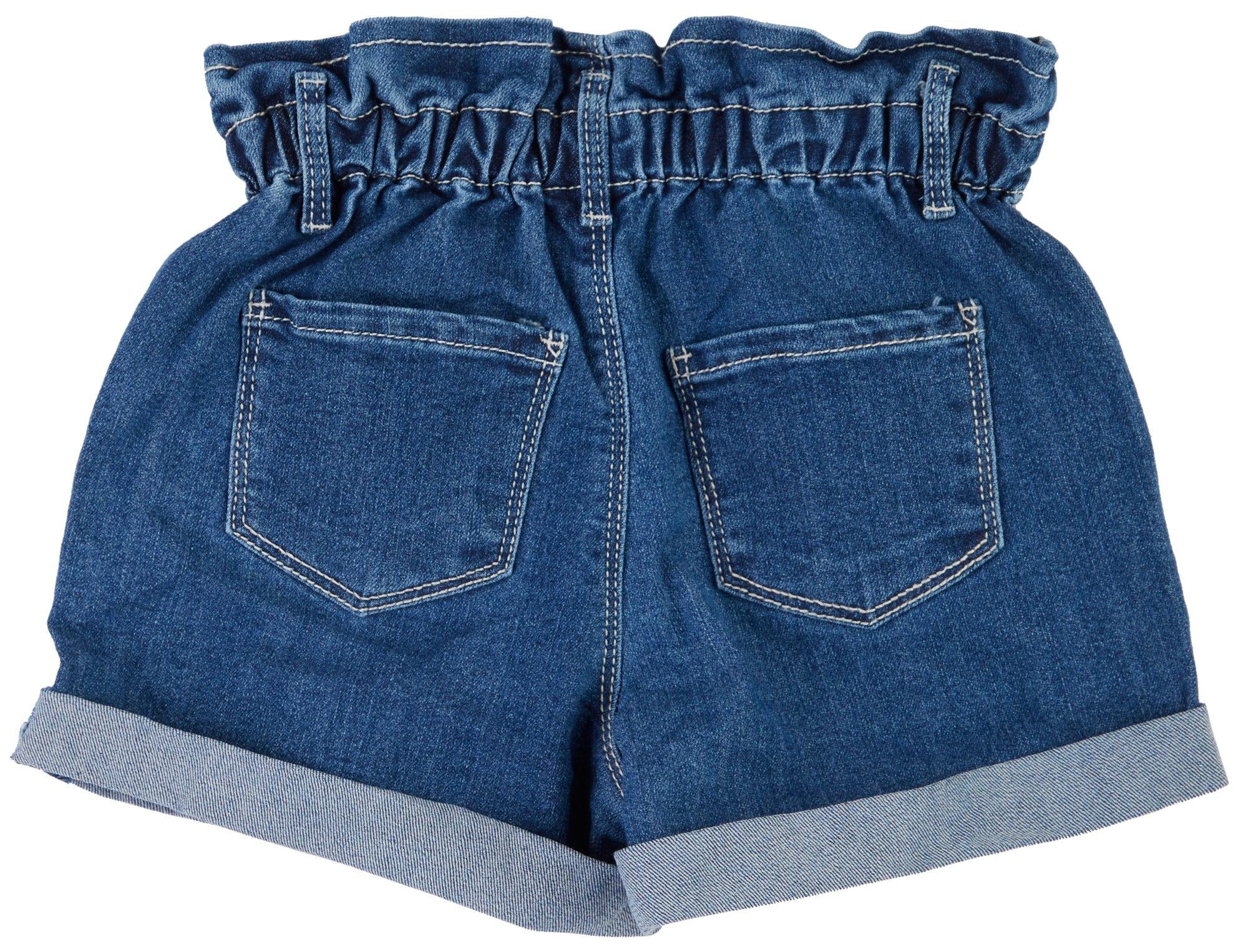 Girls Denim Paperbag Waist Shorts 