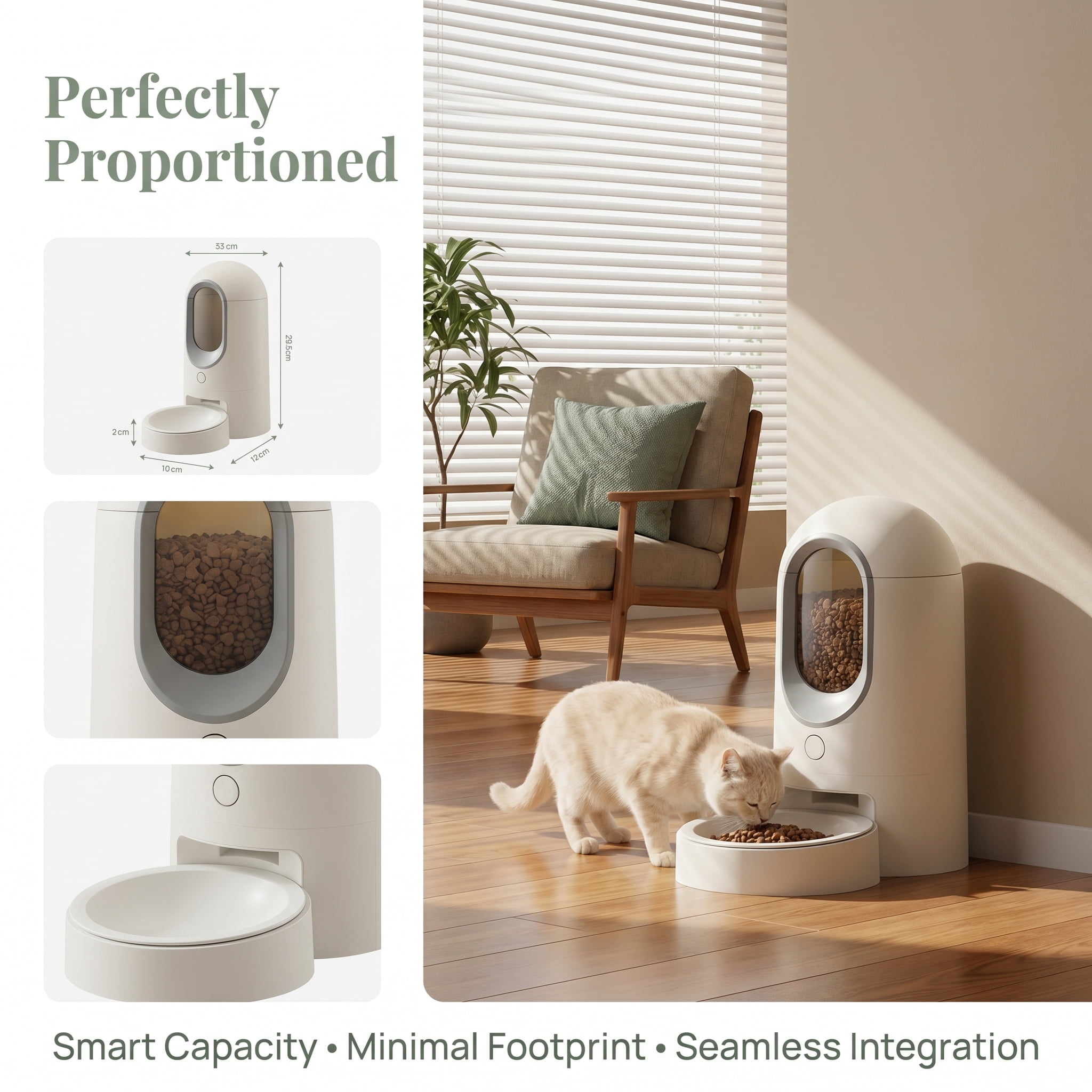 Automatic Pet Feeder for Cats and Dogs, Smart Programmed Meal Planner with Portion Control, Timed Dry Food Dispenser for Busy Pet Parents, Ultra-Compact Space-Saving Design, Alabaster White