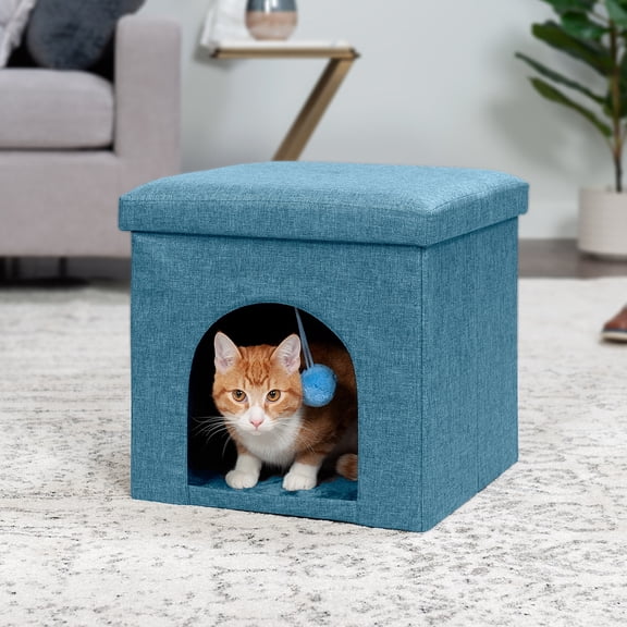 FurHaven Pet Products Small Pet House Footstool for Dogs & Cats - Ocean Blue