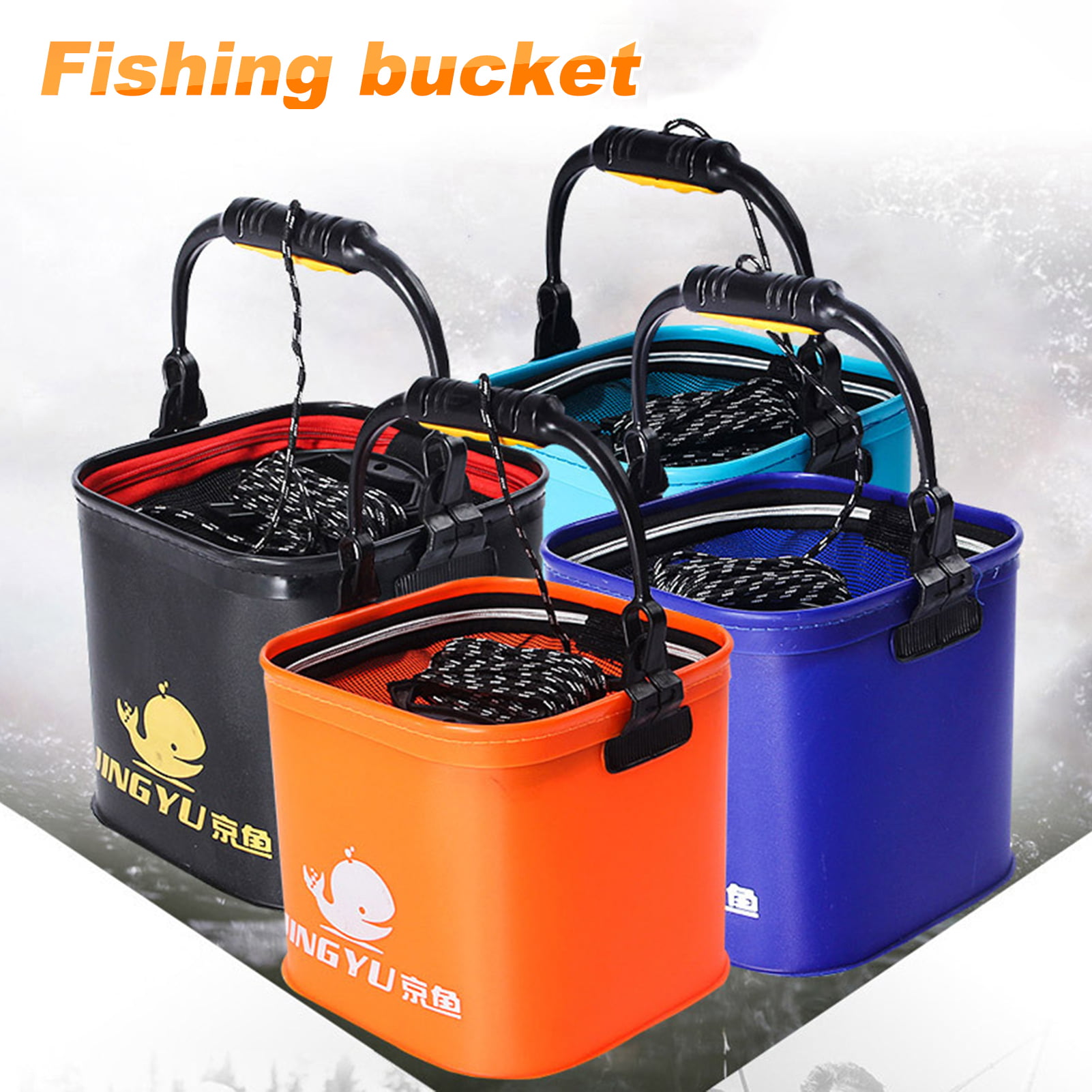 WHCDSTGJ Fishing Bucket, Multifunctional Foldable Portable Fishing Bucket,  and 8 Gallon EVA Fish Bucket are Suitable for Storing Live Fish and Fresh Fish  Bait. (size3gallon) Black size3gallon