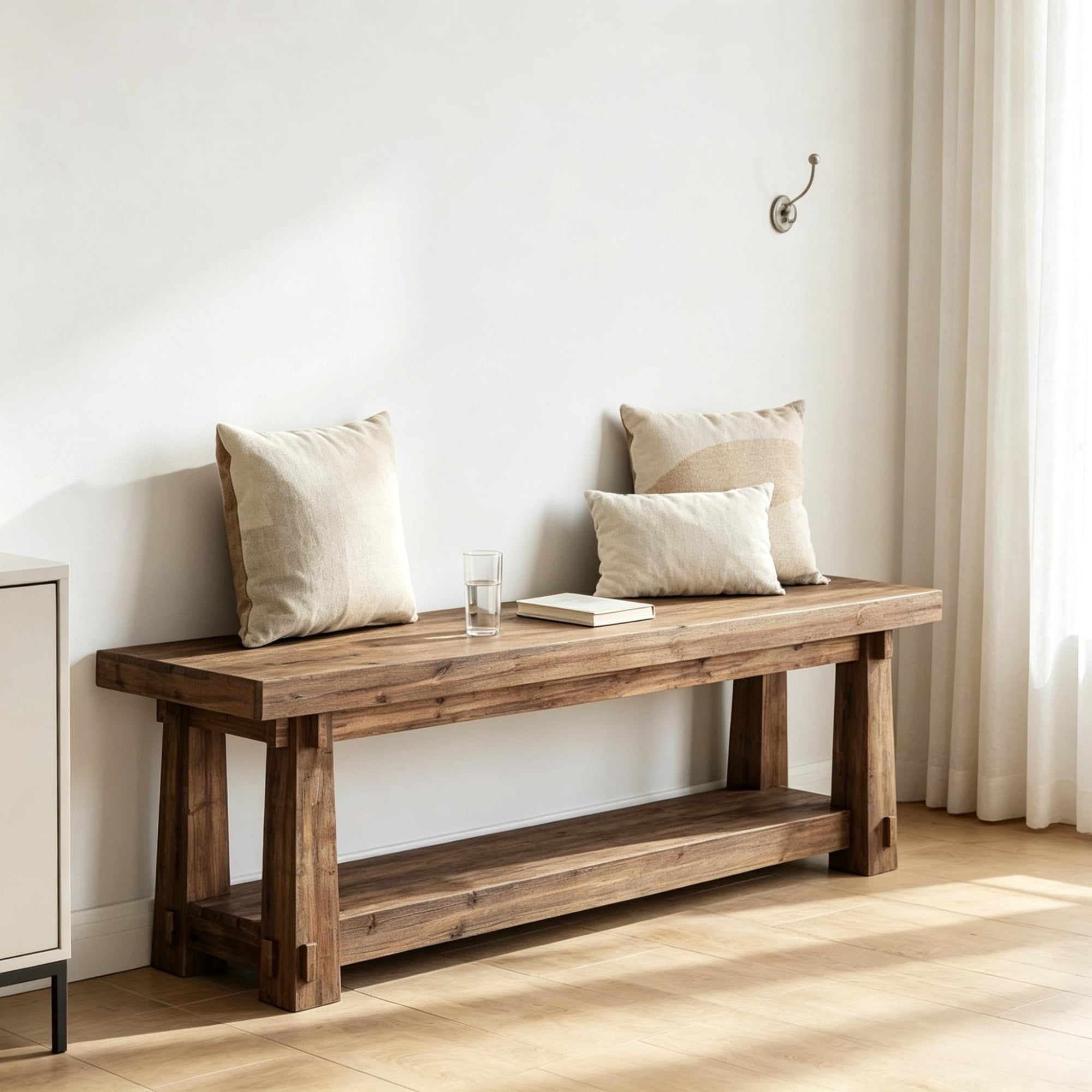 55" Entryway Bench, Narrow Shoe Organizer for Entry, Mudroom, or Living Room