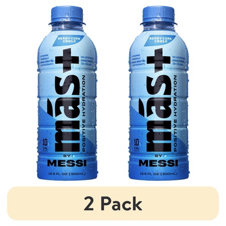 (2 pack) Mas+ by Messi Hydration Sports Drink Berry Copa Crush, 16.9 fl oz Bottle