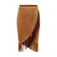 thumbnail image 5 of XIAONU Womens Suede Fringe Midi Skirt High Waist Asymmetrical Wrap Hem Skirt Western Cowgirl Festival Party Skirt, 5 of 6