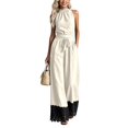 thumbnail image 5 of XinghaiYIDE Women's Linen Halter Jumpsuit Sleeveless Belted Wide Leg Lace One Piece Outfit with Pockets Casual Summer Romper, 5 of 6