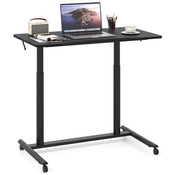 Costway Contemporary Wood Adjustable Height Rolling Computer Desk in Black