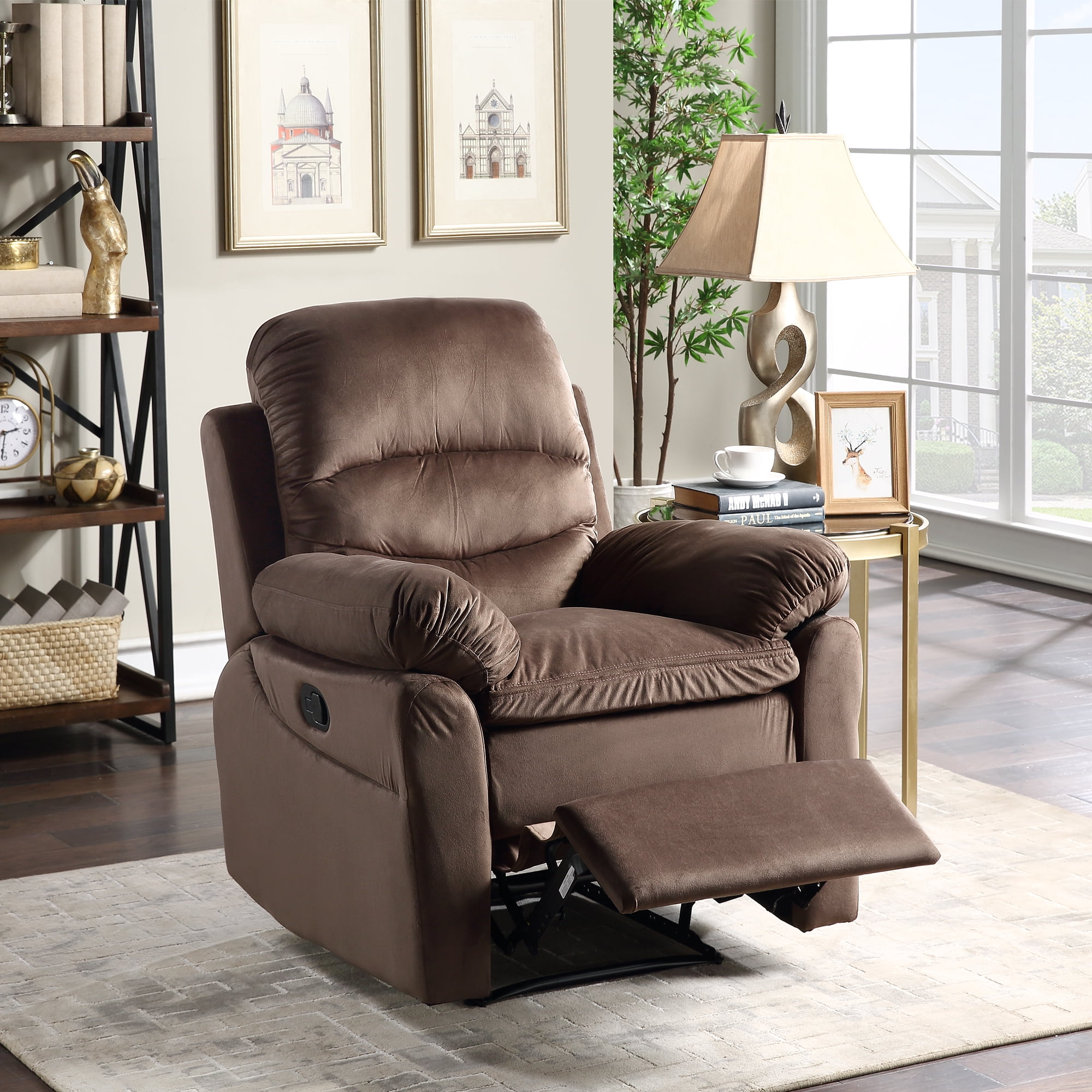 Kepooman Microfiber Manual Recliner Chair with Padded Seat for Bedroom Living Room, Brown Kepooman Microfiber Manual Recliner Chair with Padded Seat for Bedroom Living Room, Brown