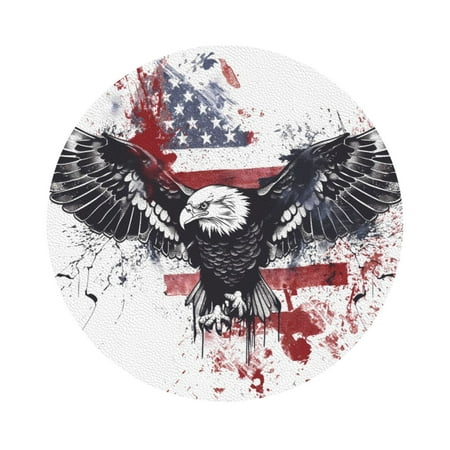 

Matuu American Flag Eagle Art for Cup Coasters Set of 6 Leather Coasters Desk Coasters for Office Measures 4” x 4” Round Shape