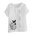 thumbnail image 4 of QUNYINEY Womens T Shirts Butterfly Short Sleeve Crew Neck Casual Tops Loose Cotton Linen Pullover Button Shirts, 4 of 4