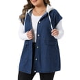 thumbnail image 2 of DARING DIVA Women's Plus Drawstring Hood Casual Denim Vest 3X Dark Blue, 2 of 7