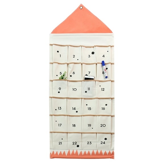 Great advent calendar, sturdy, big pockets ,Christmas Advent Calendar with Pockets Wall Hanging Bag for Home Xmas Countdown Decoration (Orange)