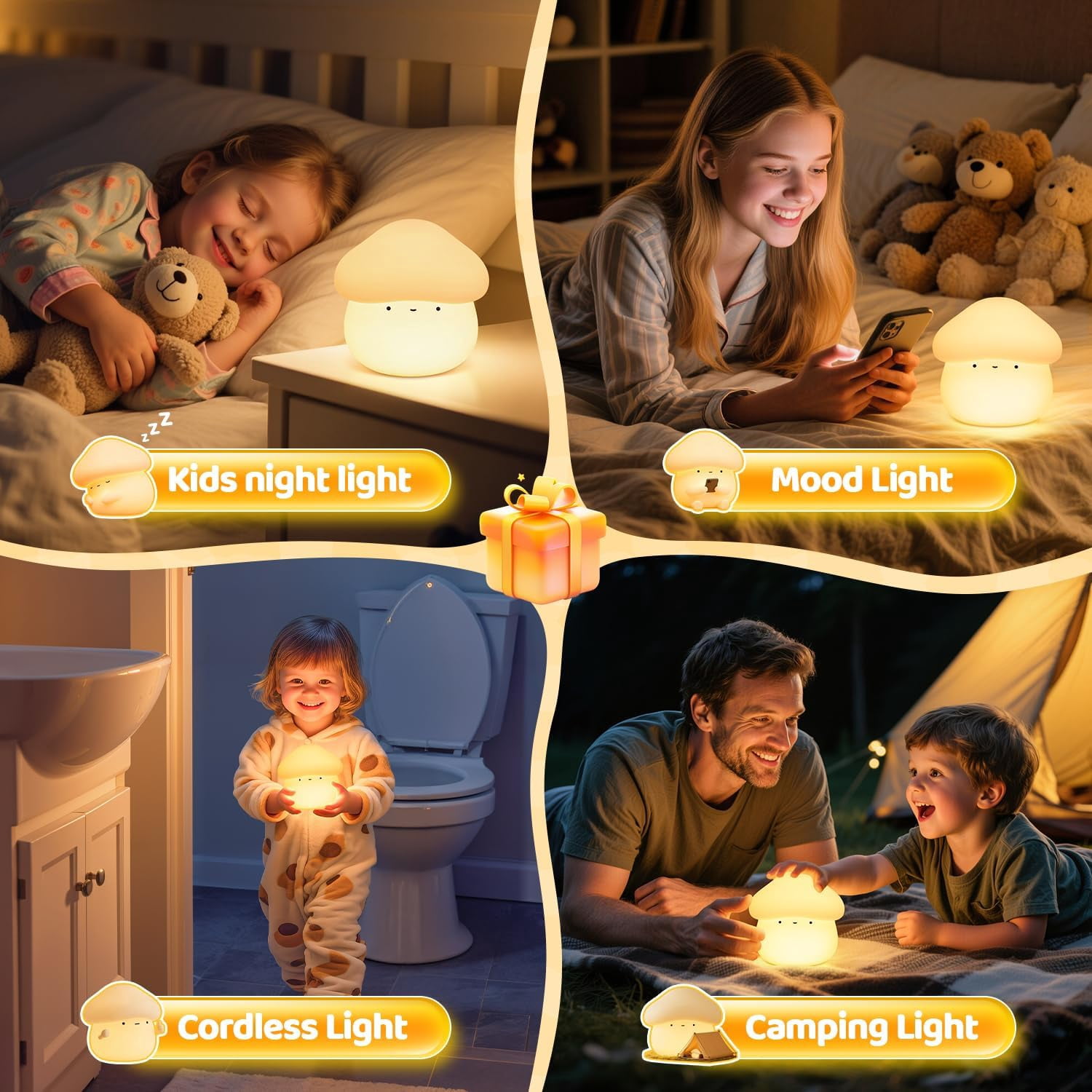CATPAN Mushroom Lamp, Timer Mushroom Night Light for Kids, Dimmable & Easy Control Cute Lamp, Squishy Silicone Nightlight, Rechargeable Night Light for Baby Nursery, Cute Gifts Kawaii Decor