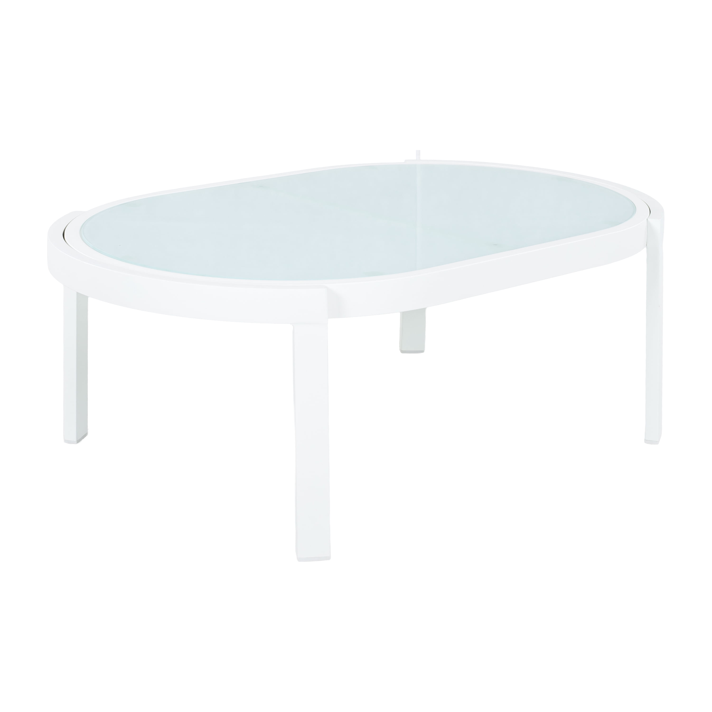 Oval Coffee Table, Outdoor Table with Tempered Glass Top White Aluminum Frame for Patio Deck, White