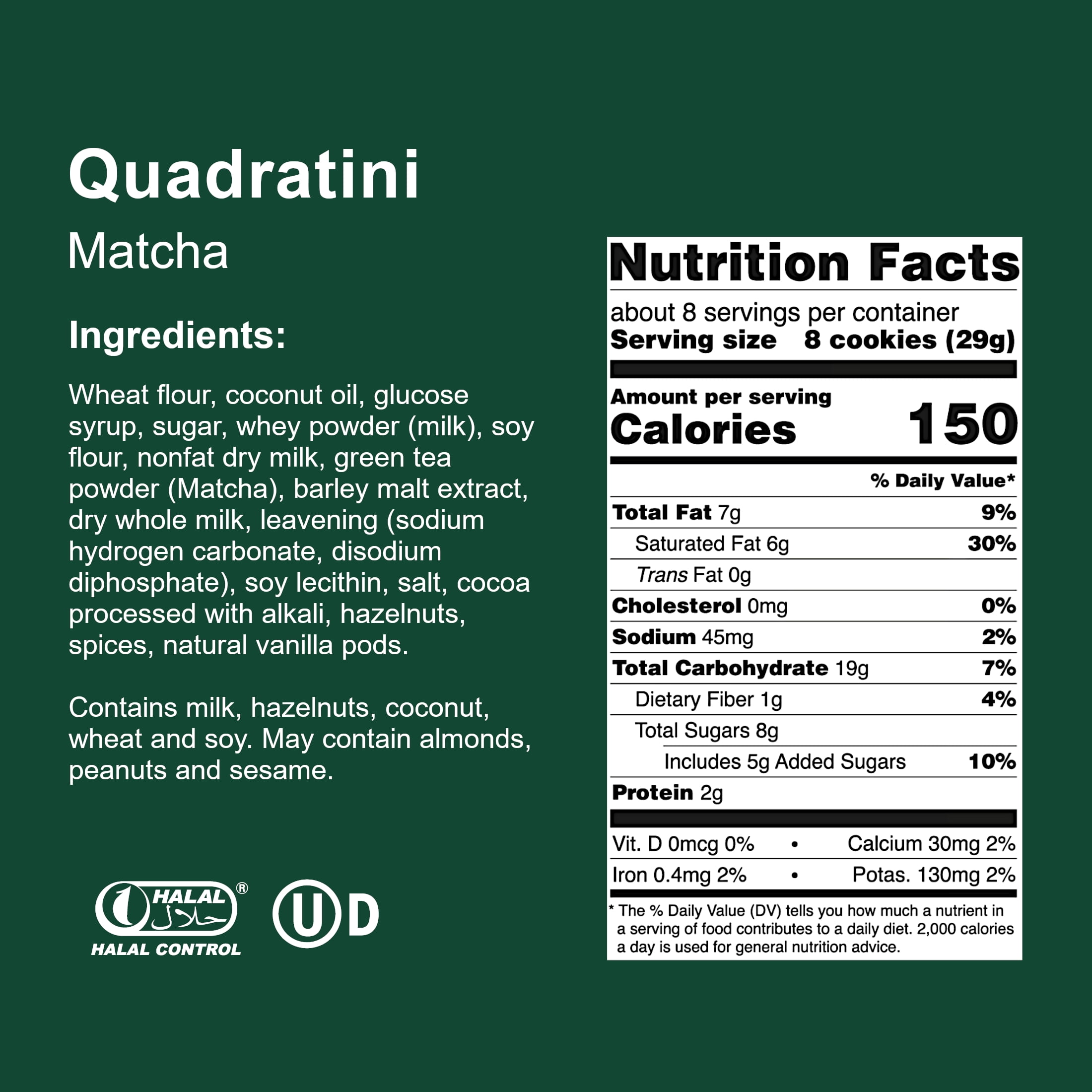 Loacker Quadratini Matcha, Cream-Filled Bite-Size Wafer Cookies, 7.76 oz, Pack of 6