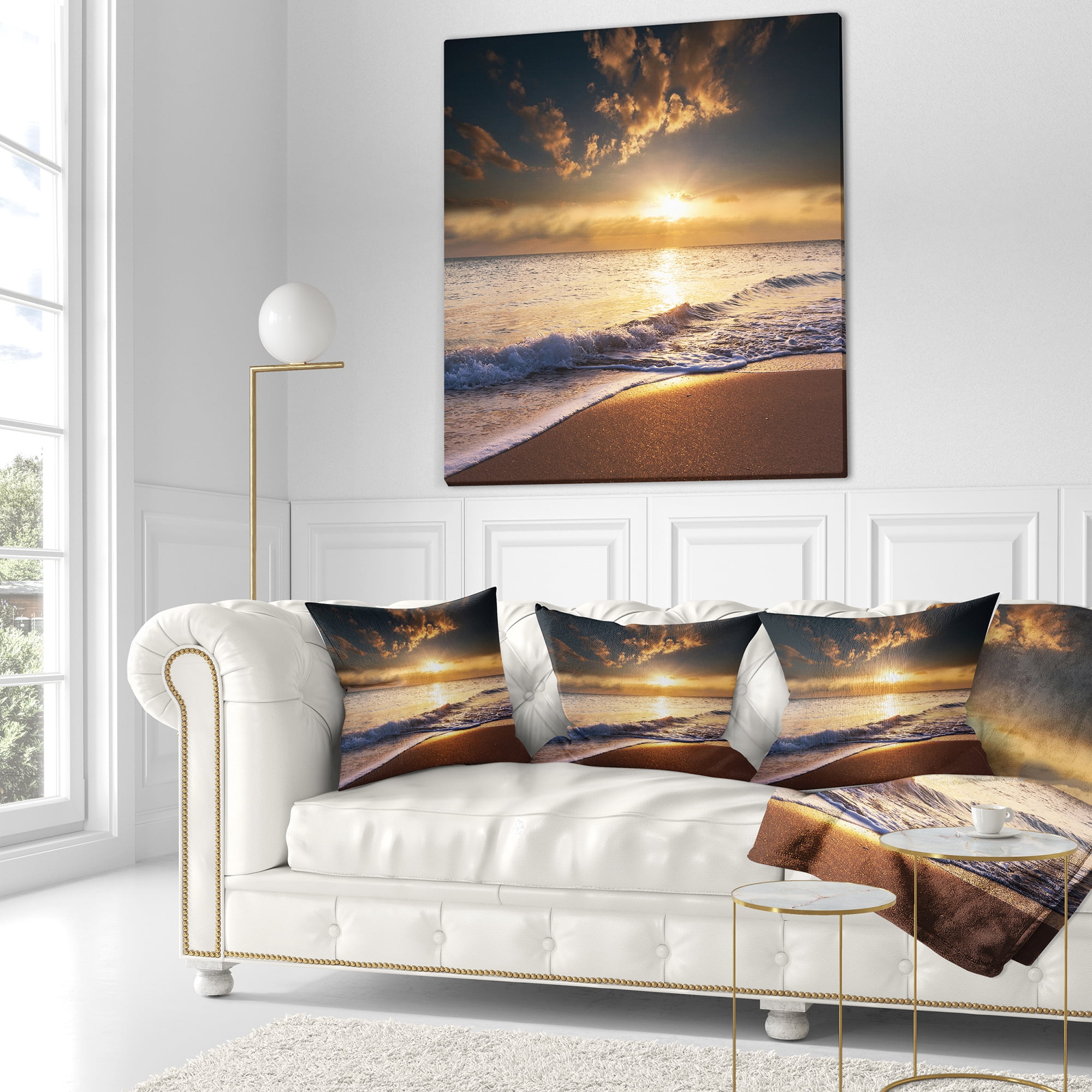 Designart 16" x 16" Multi-color Sea Shore Polyester Throw Pillow