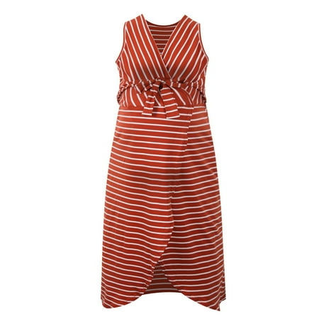 

Women s Maternity Dress Sleeveless Striped Belt Dress Nursing Long Dress Women s Casual Dress