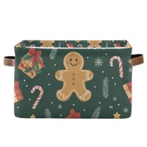 Yayeee Canvas Storage Basket with Handles for Shelves Fabric Bins Closet Organizer, Brown Christmas Gingerbread
