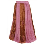 Mogul Women's Long Skirt Pink Embroidered A-Line Elastic Waist Skirts