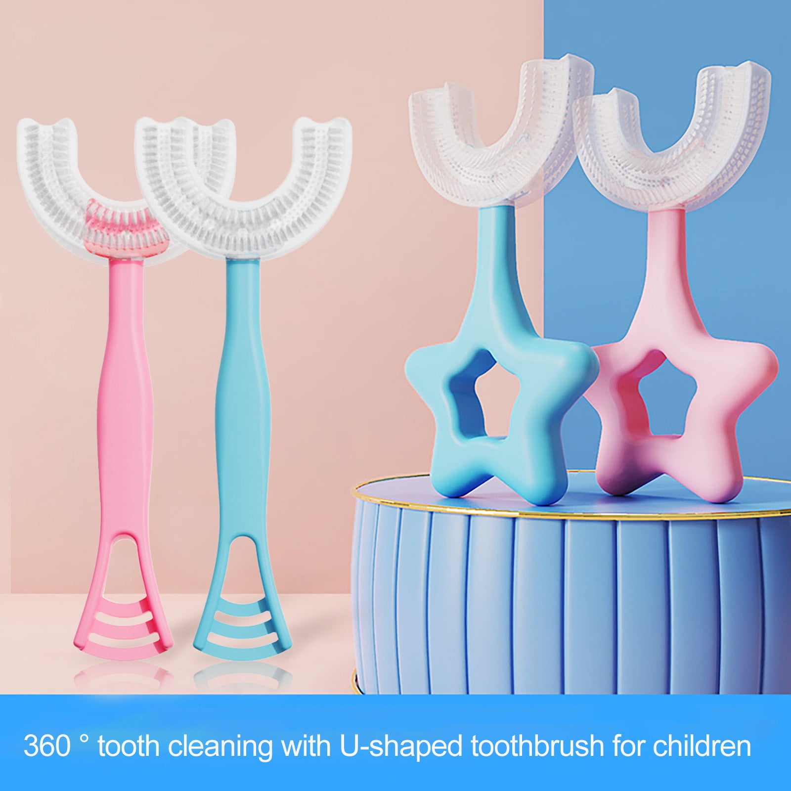 4 Pack Children's Toothbrush Ushaped with Food Grade Silicone