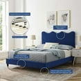thumbnail image 2 of Platform Bed Frame, Full Size, Blue Navy, Velvet, Modern Contemporary, Bedroom Master Guest Suite Room, 2 of 10