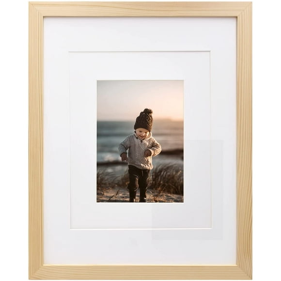 AmPm 5x7 Picture Frame Natural Wood Frame with HD Plexiglass for Pictures 4x6 with Mat or 5x7 Without Mat, Tabletop and Wall Mounting Display