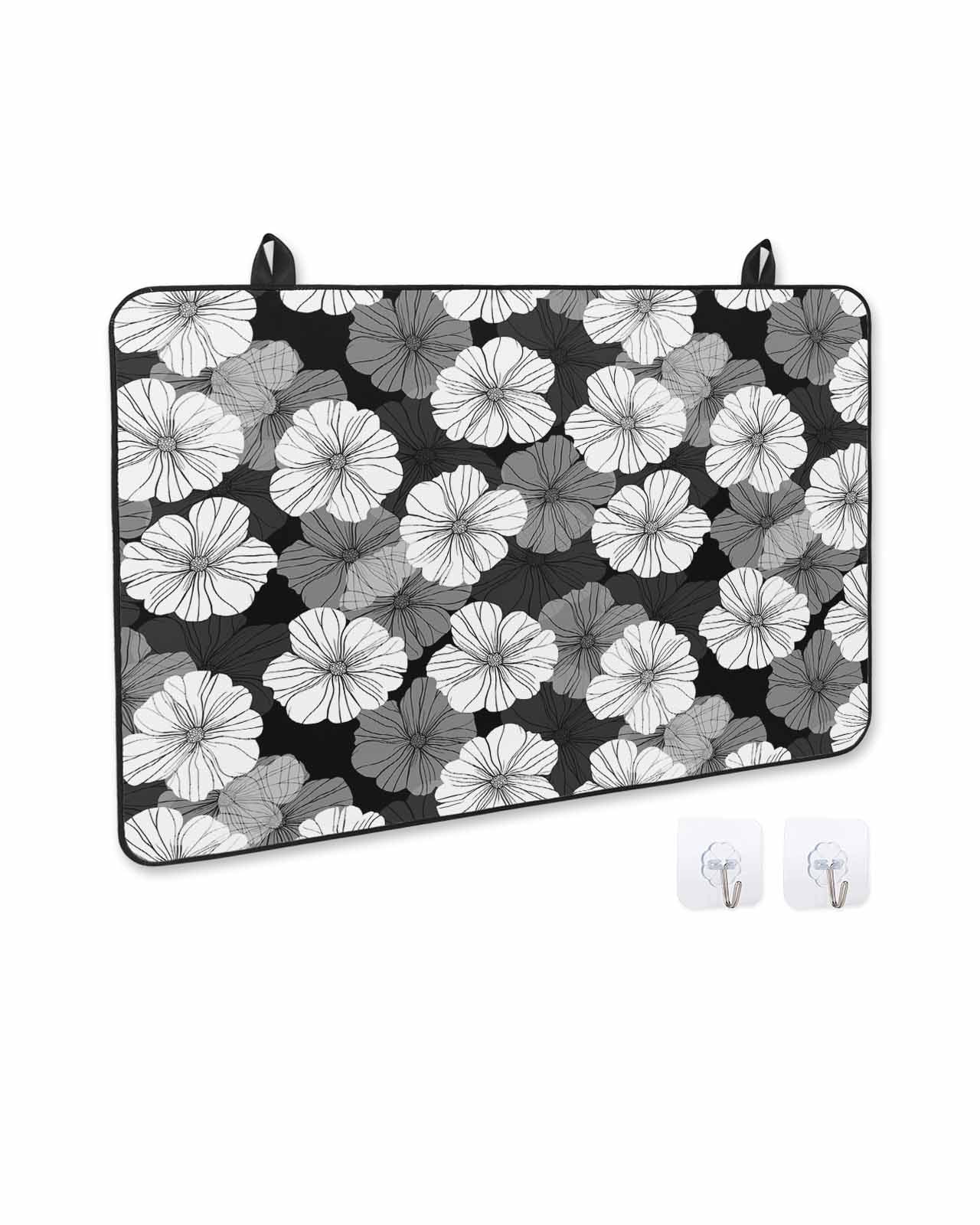 nqOlkjepod Large Induction Cooktop Protector Mat 24"x21", White Floral Stove Top Covers for Electric Stove, Vintage Country Pastoral Flowers Plants Stove Burner Cover Mats, Glass Top Stove Cover