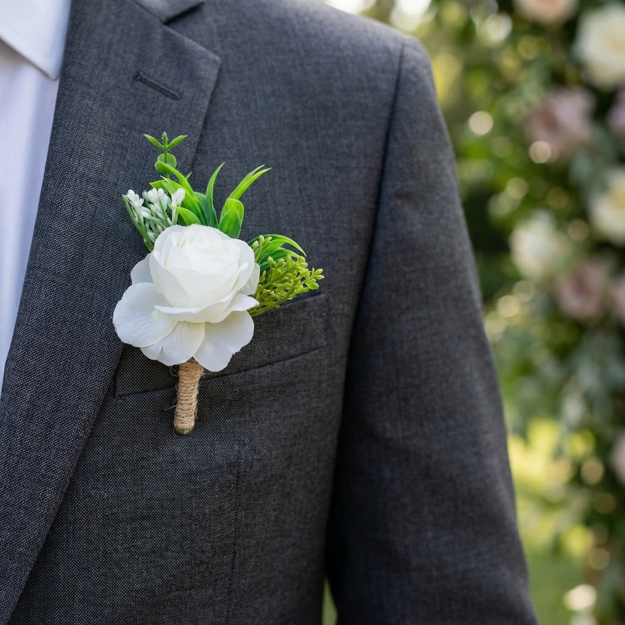 Unique Bargains 4Pcs Artificial Rose Corsage with Pins for Men White Pink 5.7 in