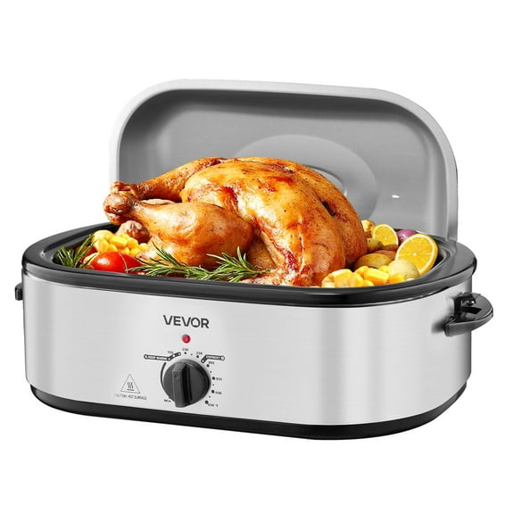 VEVOR Roaster Oven, 20QT Electric Roasting Pan, 150-450℉ Adjustable Temperature Fast-Cooking Turkey Roaster, Turkey Oven with Self-Basting Lid, Defrost & Warm Function for Home, Fits 24lb Turkey