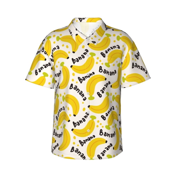 Balery Banana Fruit Camisas hawaianas de manga corta para hombre, camisas playeras de corte holgado, camisas de vacaciones con botones,Large