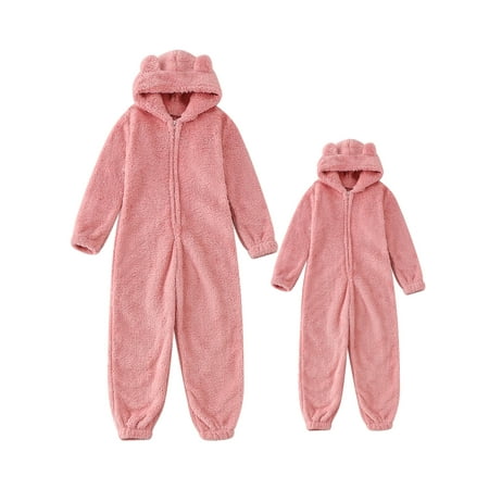

AMILIEe Matching Pajamas Set for Family Fleece Christmas Sleepwear Zipper Jumpsuit Loungewear