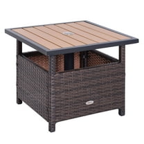 Rattan Wicker Outdoor Table with Umbrella Hole - Patio Side Table for Garden, Deck, or Poolside - 21.75" Square - Brown