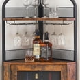 thumbnail image 4 of Bar gabinete: estilo rural de esquina almacenamiento, rustic brown, adjustable estantes, glass holder, dining room wine organizer, 4 of 7