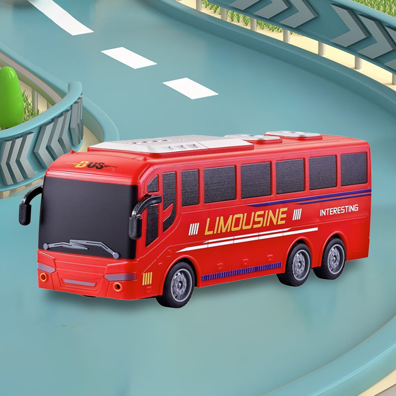SPOORYYO Remote Control Bus Toy Car, 1:30 Scale Simulation Model with LED Lights, Four Way Driving, User Friendly Remote Controller