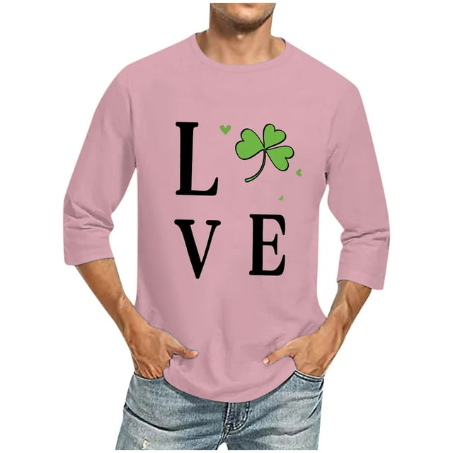 Wancir Chemises pour Hommes en Liquidation, Imprimé de la Saint-Patrick, Col Rond, Mode Décontractée, Manches Courtes, Manches Trois-Quarts