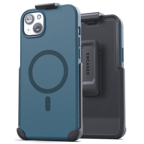 Encased MAG SlimShield Designed for iPhone 14 Case with Belt Clip Holster - Magnetic Compatible with MagSafe (Dark Blue)