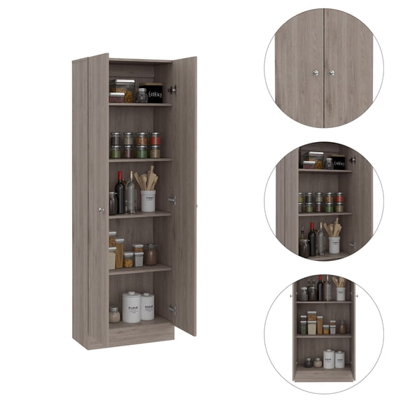 Nmkwnr 2 Door Kitchen Cabinet with 5 Shelves, Wood Pantry Cabinet for Dining Room, Kitchen, Light Gray