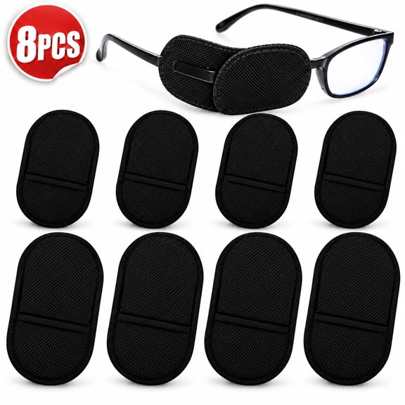 Emlimny Eye Patch for Glasses, Medical Eyepatch for Adult, Eyeglasses Patch for Left & Right Eye, Non-Woven Light Blocker, Fits over Eyewear, 8 Pcs (4 Standard,4 Large), Black