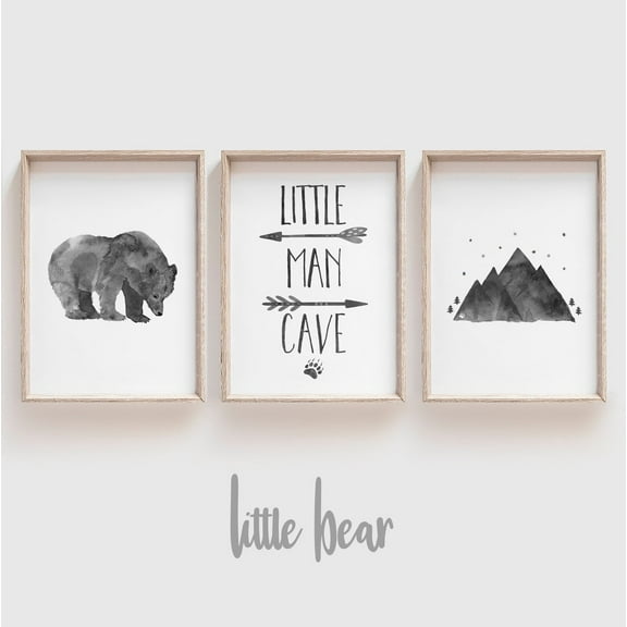 UNFFRAMED Little Man Cave Poster, Rustic Nursery Art, Nursery Decor,| Woodland Nursery, Baby Decor, Set Of 3, Little Man Cave Set 3 Prints 8x12