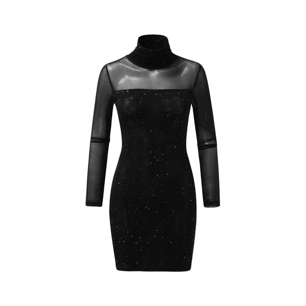 Black Sheer Mesh Rhinestone Backless Mini Dress Women Spaghetti Strap  Cleavage Bandage Dress Sexy See Through Pencil Robe Femme