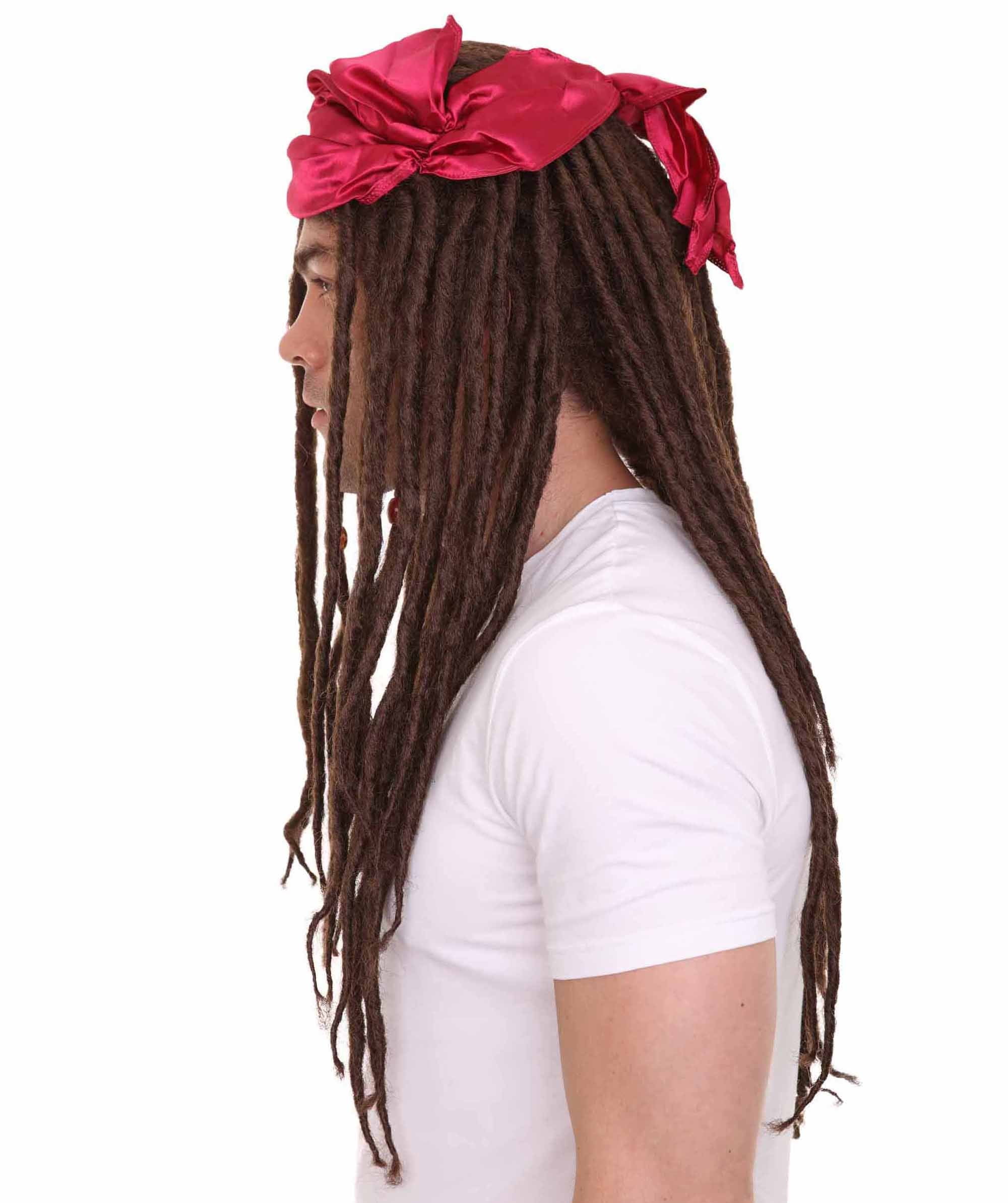HPO Adult Men’s Buccaneer Braided Wig – Long Brown Pirate Costume Hair for Halloween & Cosplay