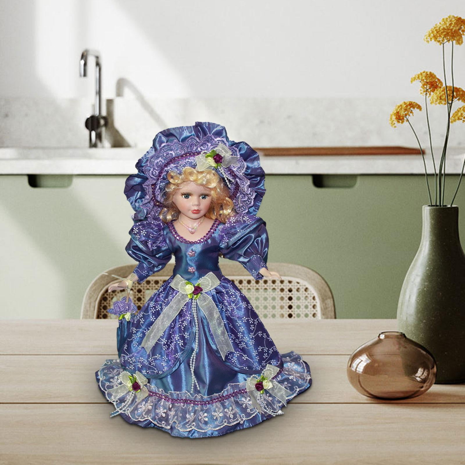 LeeQinersw Beautiful Ceramic Doll, Miniature Porcelain Figures, Elegant 40cm Dollhouse Lady Violet