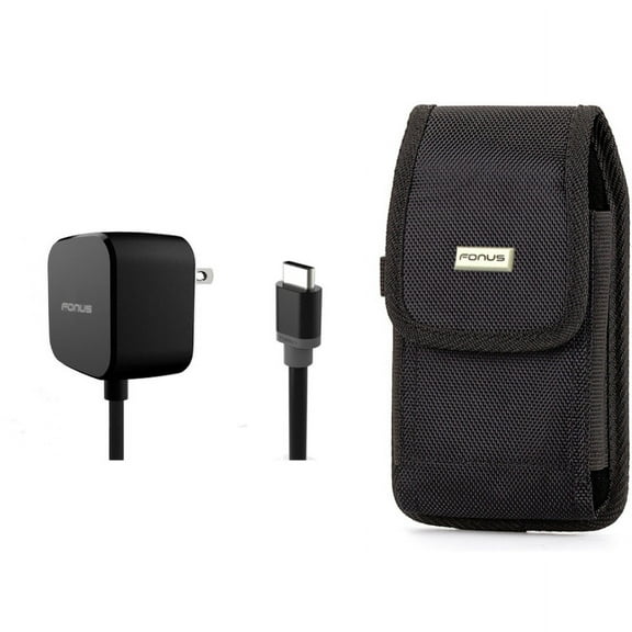 Fast Home Charger & Case Belt Clip for iPhone 15 Pro Max - 15W 5ft Long Type-C Turbo Charge and Rugged Holster Canvas Cover Z3G for iPhone 15 Pro Max (6.7")