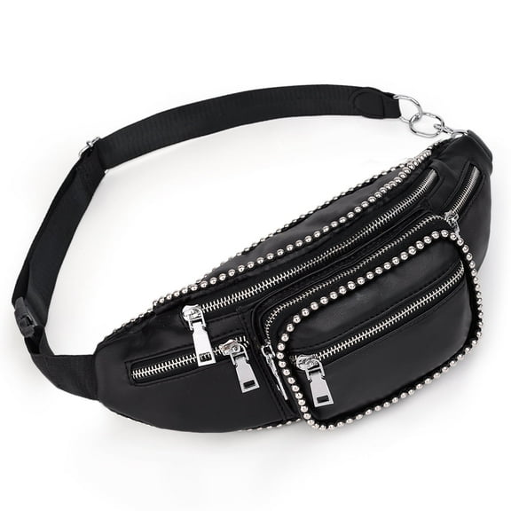 UTO Fanny Pack for Women Crossbody Belt Bag Vegan Leather Fashion Waist Bag, Multiple Pockets & Durable Belt for Hiking Running(Black)
