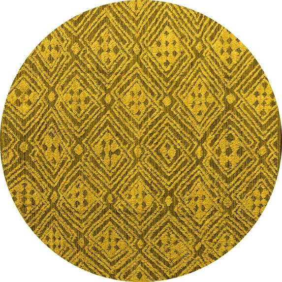 Ahgly Company Indoor Round Abstract Yellow Modern Area Rugs, 8' Round
