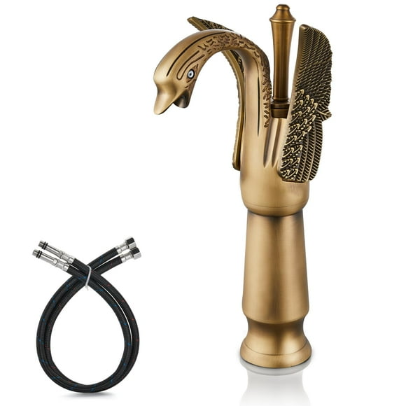 Cinwiny Swan Faucet Bathroom Sink Faucet Antique Brass Bronze Swan Shaped Single Handle One Hole Tall Lavatory Basin Tap Mixer Deck Mount Bird Faucet