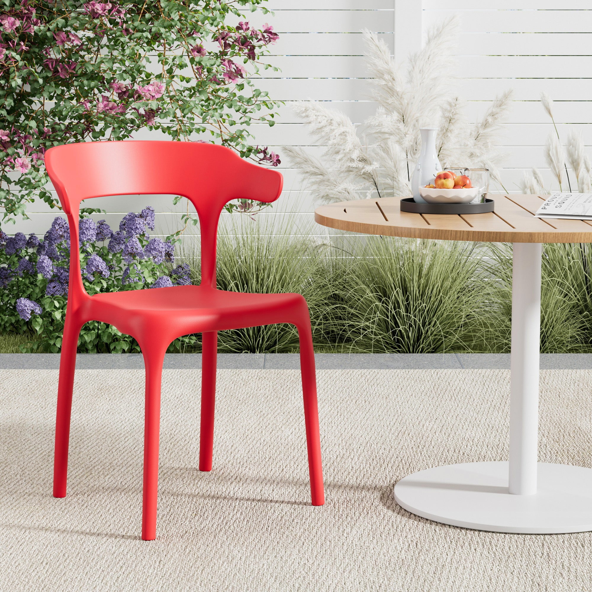 VECELO Stackable Patio Dining Chair Set of 4, Outdoor/Indoor Dining Chairs for Restaurant, Poolside and Garden, No Assembly, Red